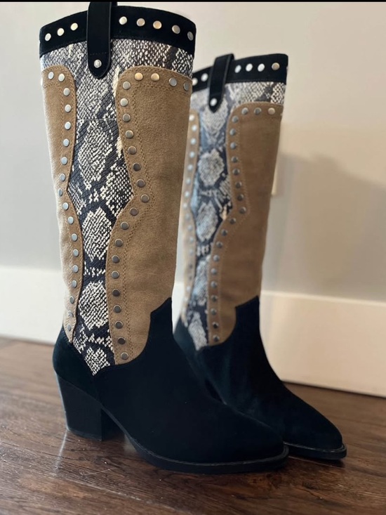 Coach Shoes - Coach Women's Tan Suede/Black/Snake-Print Western Boots